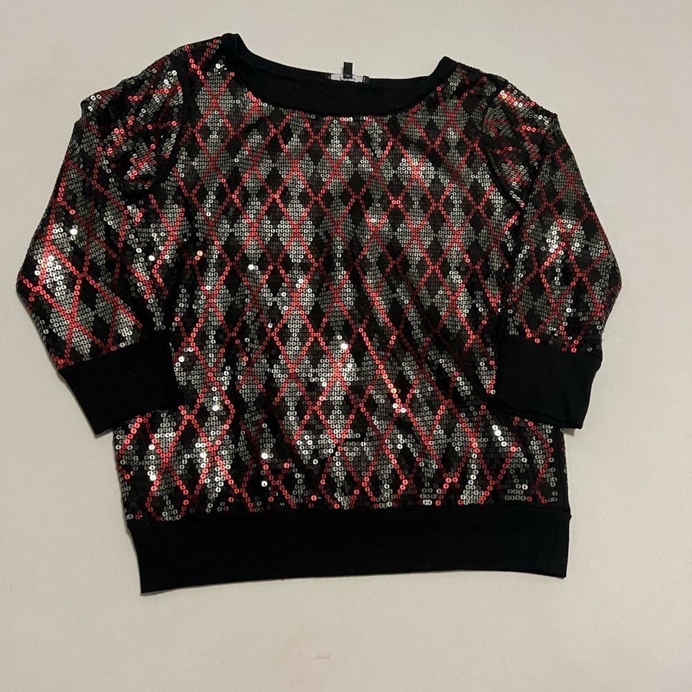 Express black sweater sequin argyle pattern M